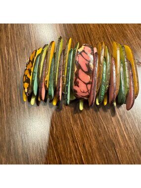 Multicolor Abstract Pattern Chunky Resin Stretch Bracelet